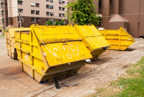 Waste collection truck in North London neighborhood