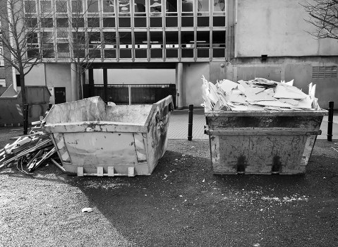 Recycling bins for paper, glass, and plastics in Arnos Grove